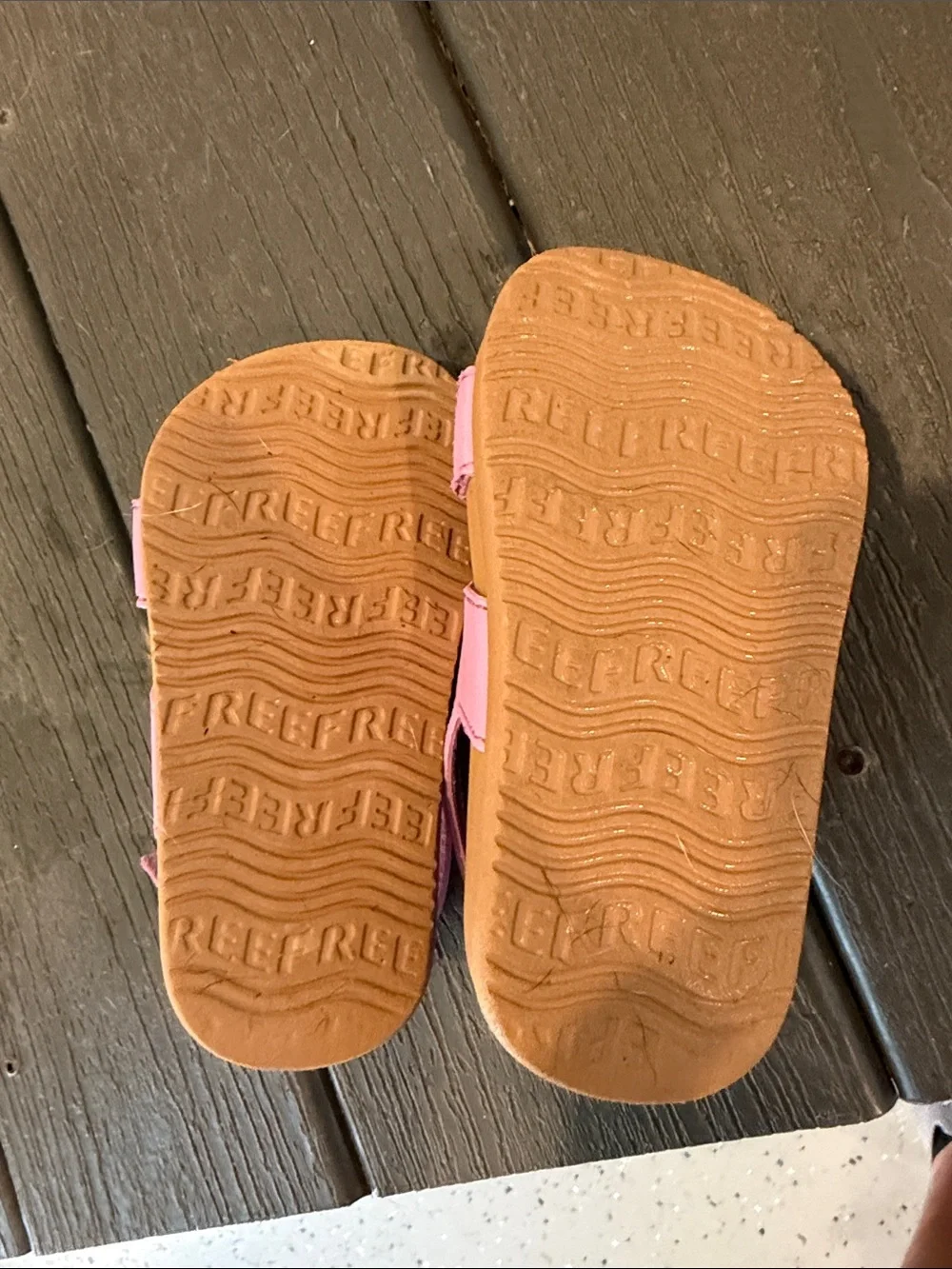 Reef Kids Pink Double-Strap Velcro Sandals with Tan Footbed